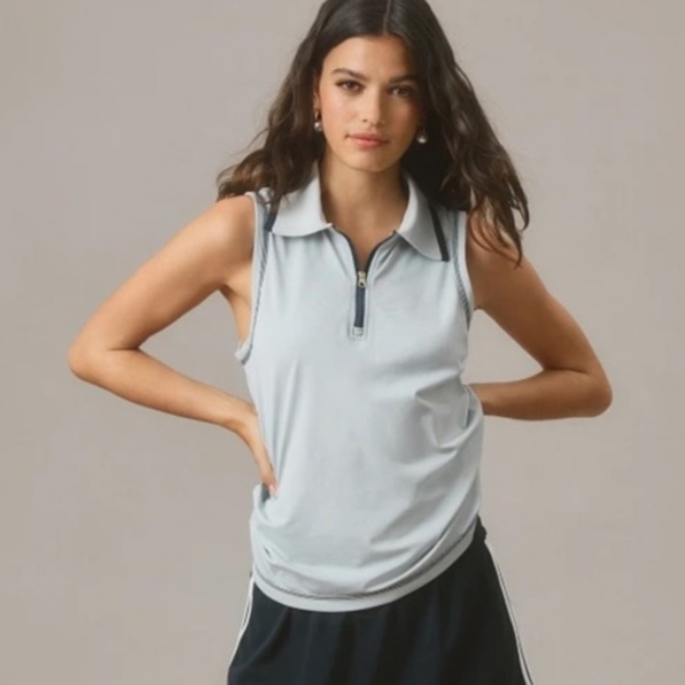 Varley Pale Blue Zip Polo Tank